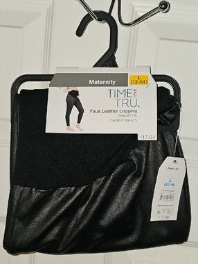 Time And Tru Women's Large 12-14 Faux Leather Maternity Leggings New